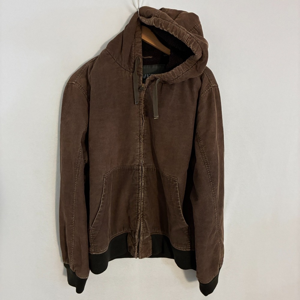 Levi's Corduroy Fleece Lined Jacket Mens L Brown Hooded Full Zip Gorpcore 14907